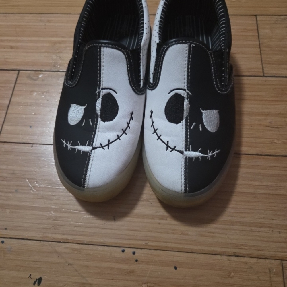 Black & White Kids Slip-On Sneakers with Smiley Stitch Detail